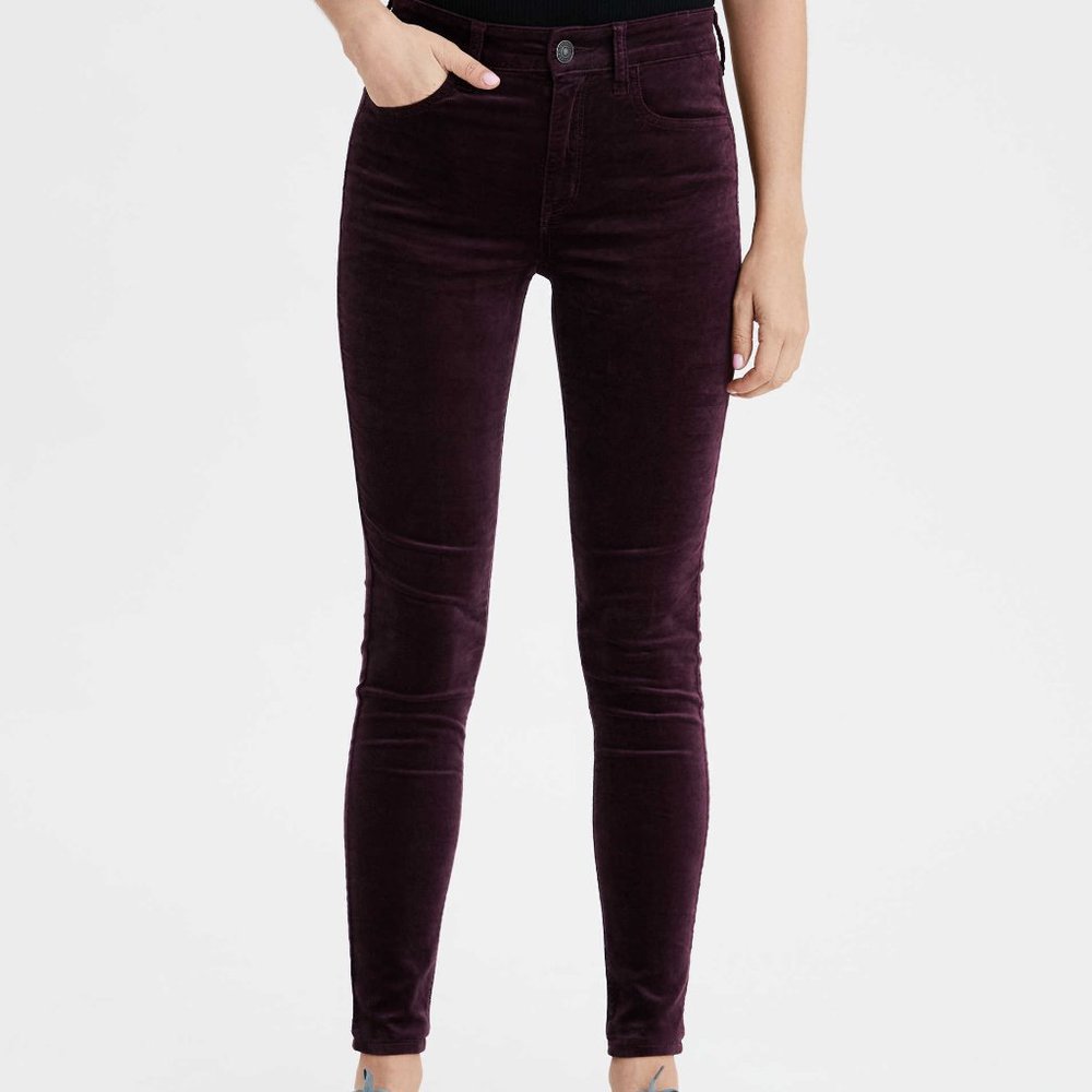 NWT Hi-Rise Dark Maroon Velvet Jegging